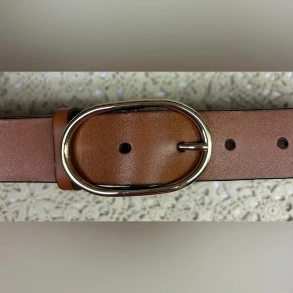 JCrew Gold Oval buckle belt in Italian leather Size XS/SMALL Color Rich Toffee - Picture 1 of 7